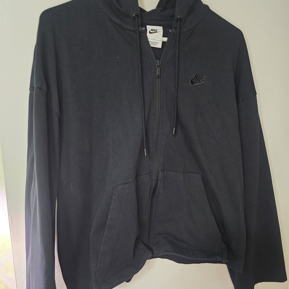 Nike Black Full Zip Hoodie Women’s Large Sweatshirt Minimal Logo Athletic